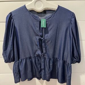 Icône by Simons Denim-Look Peplum Blouse – Size M – NWT